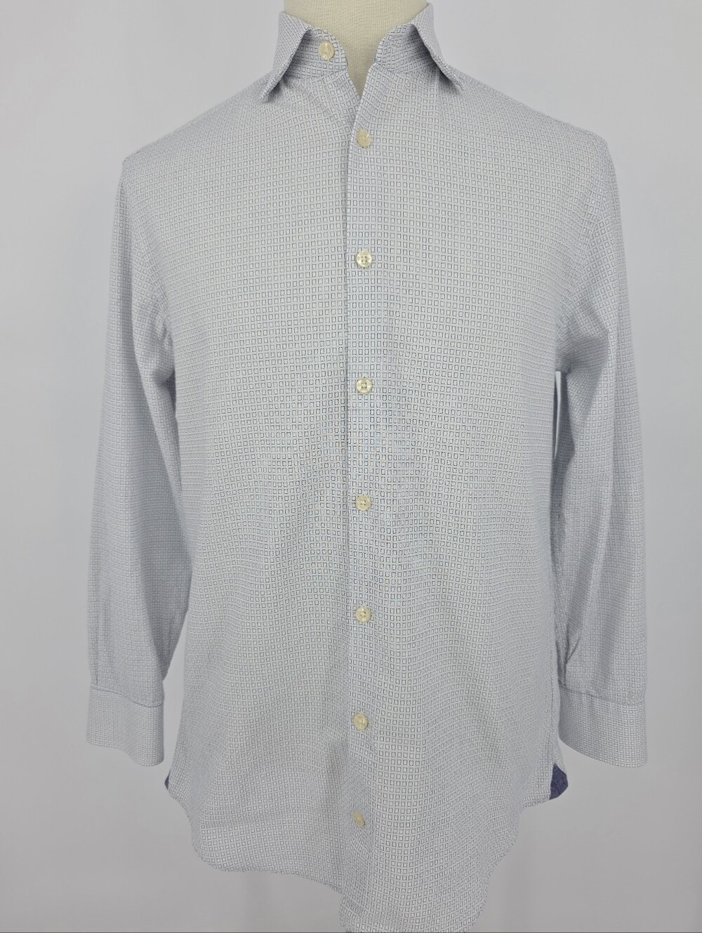 Charles Tyrwhitt Extra Slim Blue White Geometric Button Shirt 15.5 32 Cotton